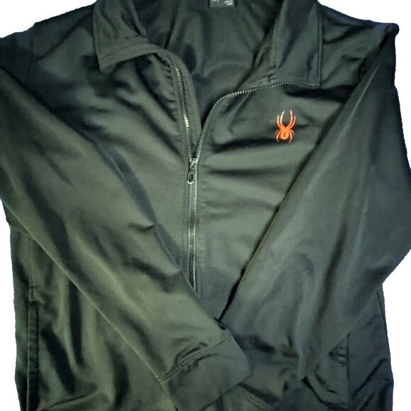 Spyder Jacket Men's Large Black Full Zip Pullover Sweater Red Logo Lined - Picture 1 of 8